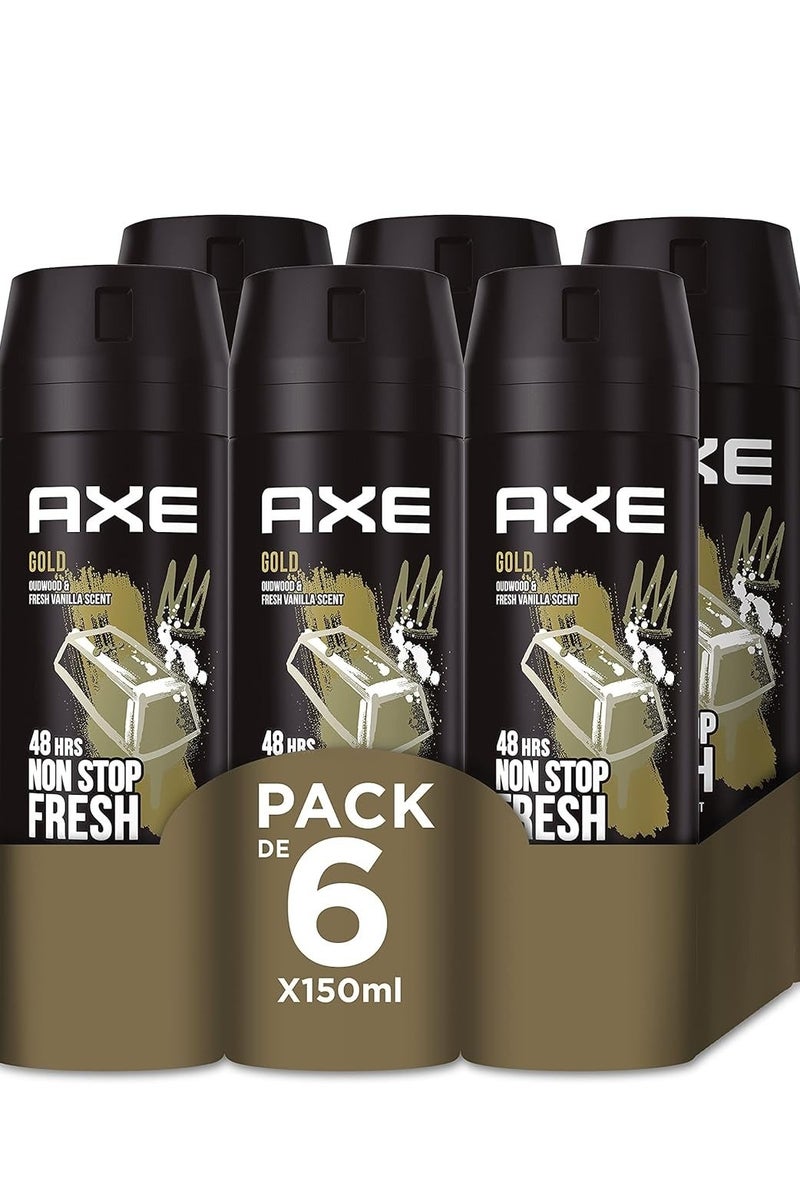 أكس بخاخ مزيل عرق جولد للجسم للرجال، ٦ عبوات × ١٥٠ مل - Image 1